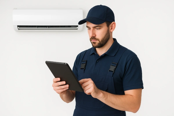 an hvac technician with an ipad filling out a report from Round Rock Air Conditioning Repair in Round Rock, TX - 24 hour ac service