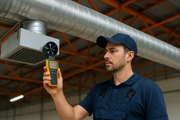 an hvac technician holding a wireless temperature meter to check a vent temperature from Round Rock Air Conditioning Repair in Cedar Park, TX - Cedar Park TX