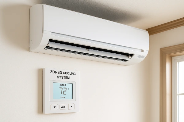 a mini split AC unit mounted on a wall and the thermostat below it from Round Rock Air Conditioning Repair in Round Rock, TX - emergency air conditioner repair