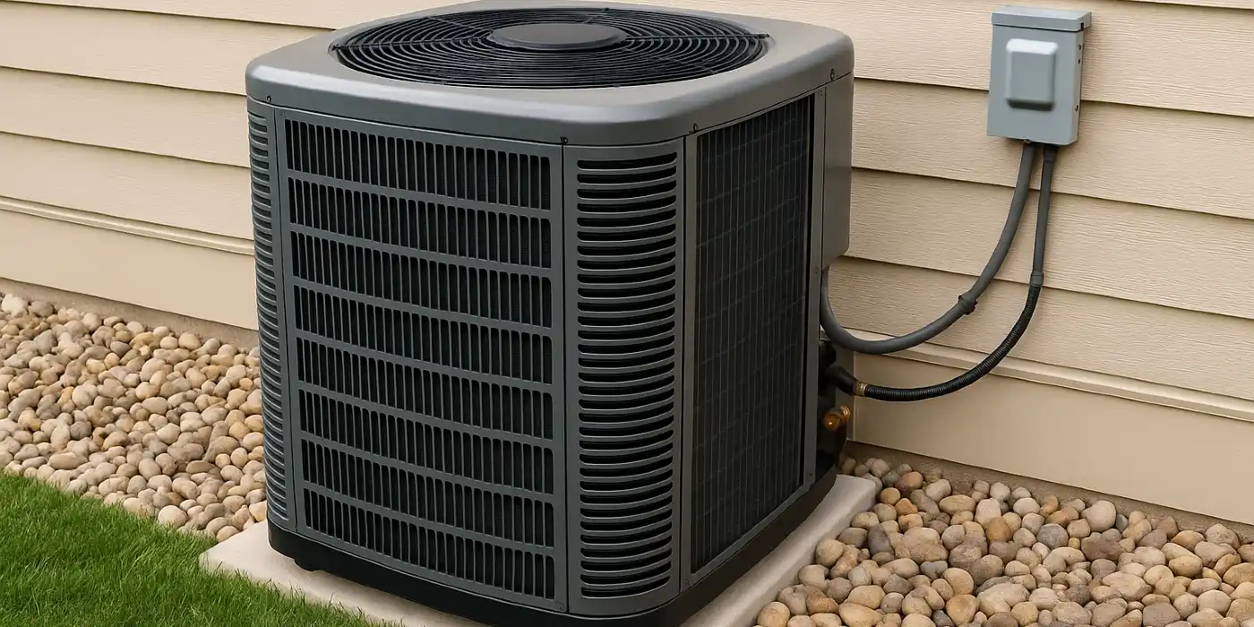 a brand new AC unit outside on a concrete slab from Round Rock Air Conditioning Repair in Round Rock, TX - Heating system installation a brand new AC unit outside on a concrete slab from Round Rock Air Conditioning Repair in Round Rock, TX - Heating system installation