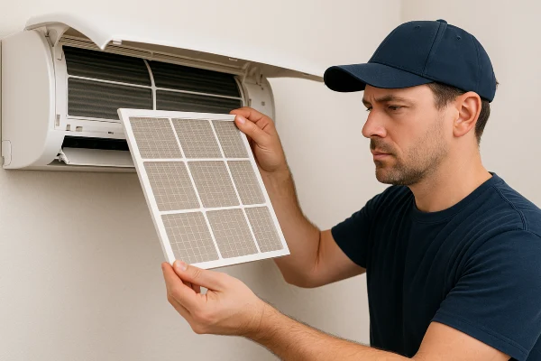 a male hvac technician replacing an ac filter from Round Rock Air Conditioning Repair in Round Rock, TX - Hvac Technician near me a male hvac technician replacing an ac filter from Round Rock Air Conditioning Repair in Round Rock, TX - Hvac Technician near me