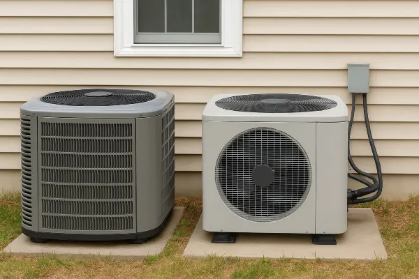 2 AC units outside the house on a concrete slabs next to each other from Round Rock Air Conditioning Repair in Pflugerville, TX - Pflugerville TX