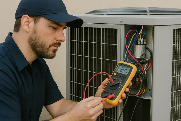 an hvac technician using a ac current meter from Round Rock Air Conditioning Repair in Round Rock, TX - residential air conditioning repair an hvac technician using a ac current meter from Round Rock Air Conditioning Repair in Round Rock, TX - residential air conditioning repair